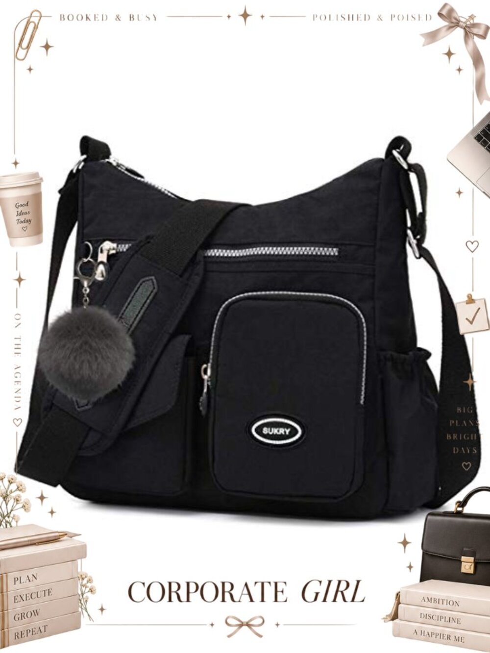 Nylon Crossbody Bag Anti Theft RFID Waterproof Shoulder Travel Purse